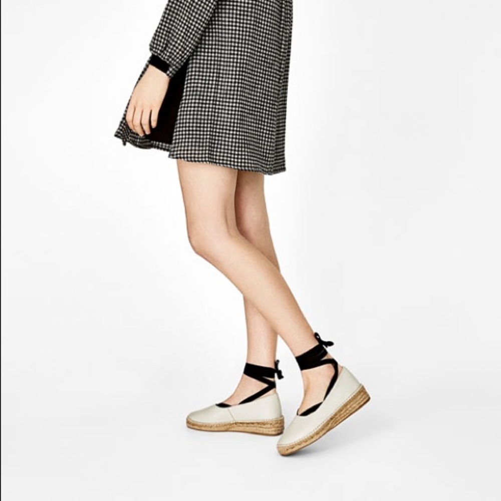 NWT Zara Leather Lace-Up Espadrilles